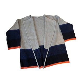 Gap Size M Colorblock Gray Blue Knit Oversized Open Grandpa Cardigan Sweater